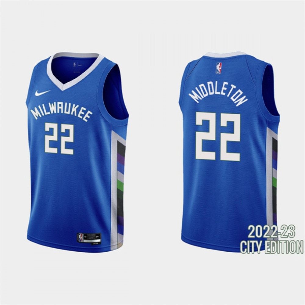 Performance Genuine Men's Bucks #22 Khris Blue Basketball Jersey