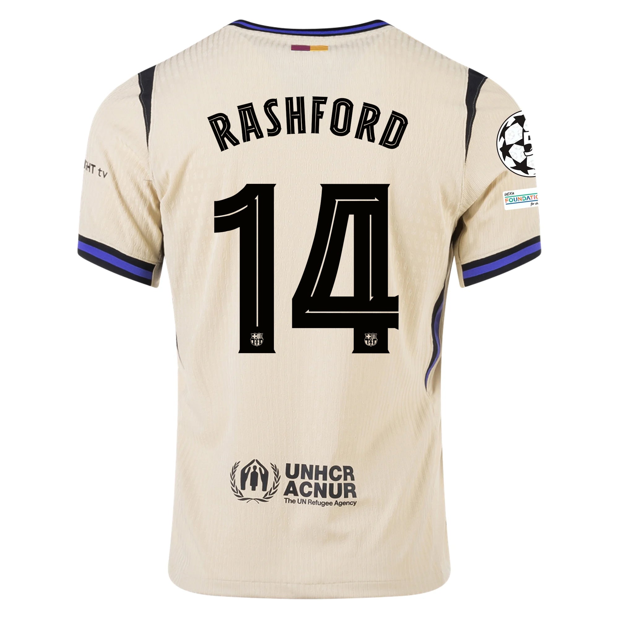 Nike Marcus Rashford Men's FC Barcelona Authentic Away Jersey w/ Champions League Patches (Team Gold/Persian Violet/Black)