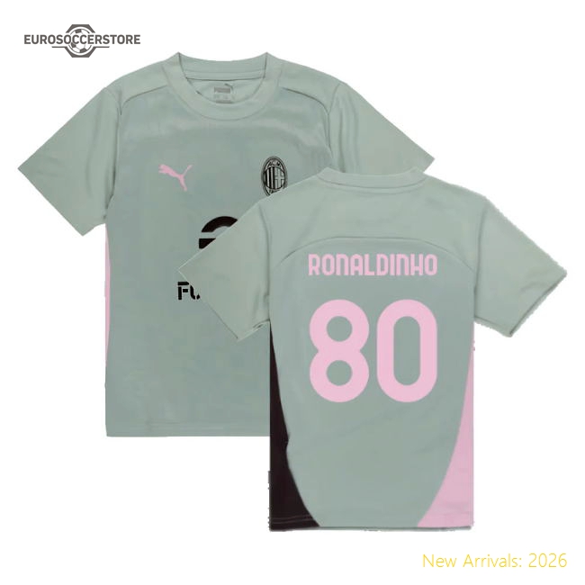 2024-2025 AC Milan Training Shirt (Green Fog) - Kids (Ronaldinho 80)