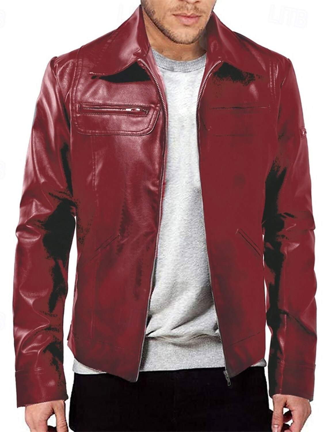 Men's Faux Leather Jacket Biker Red Motorcycle Daily Vacation