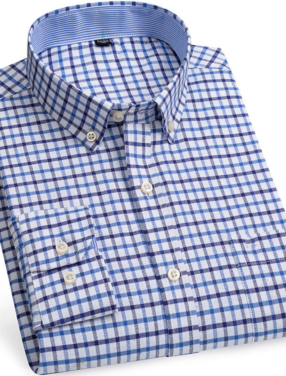 Men's Dress Shirt Button Down Shirt Oxford Shirt Non Iron Shirt Stripes and Plaid Vacation Wedding Light Yellow Denim Blue White Yellow Long Sleeve Turndown All Seasons Clothing Apparel Button-Down