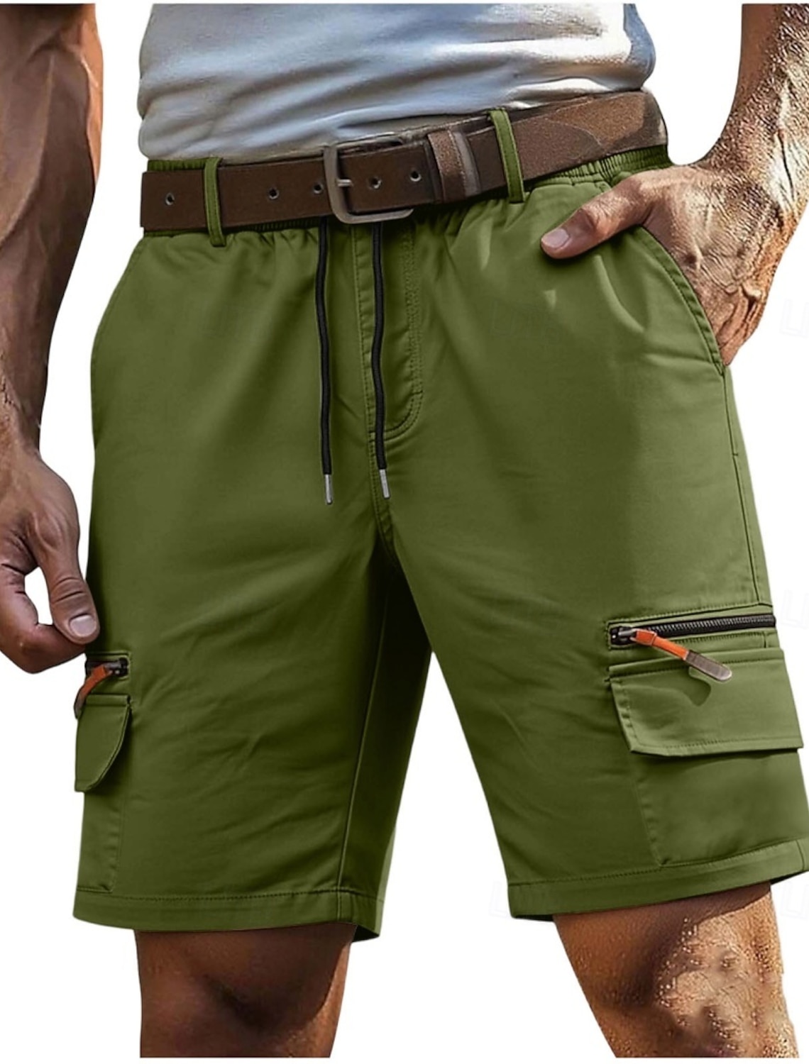 Men's Tactical Cargo Cargo Shorts Shorts Casual Shorts Drawstring Pocket Elastic Waist Plain Comfort Breathable Knee Length Daily Outdoor Vacation Vacation Fashion Khaki Black Inelastic