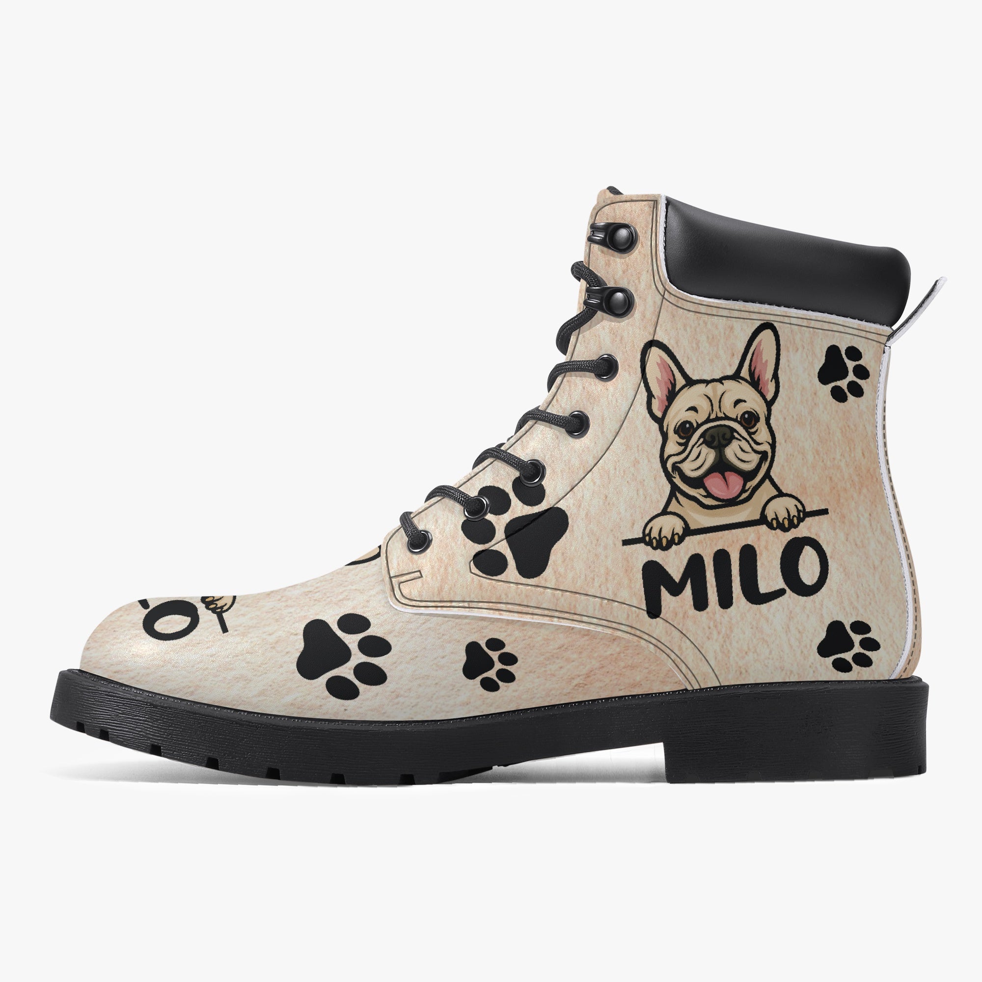 Olympia - Dog Owner Personalized Casual Leather Boot For Frenchie Fans