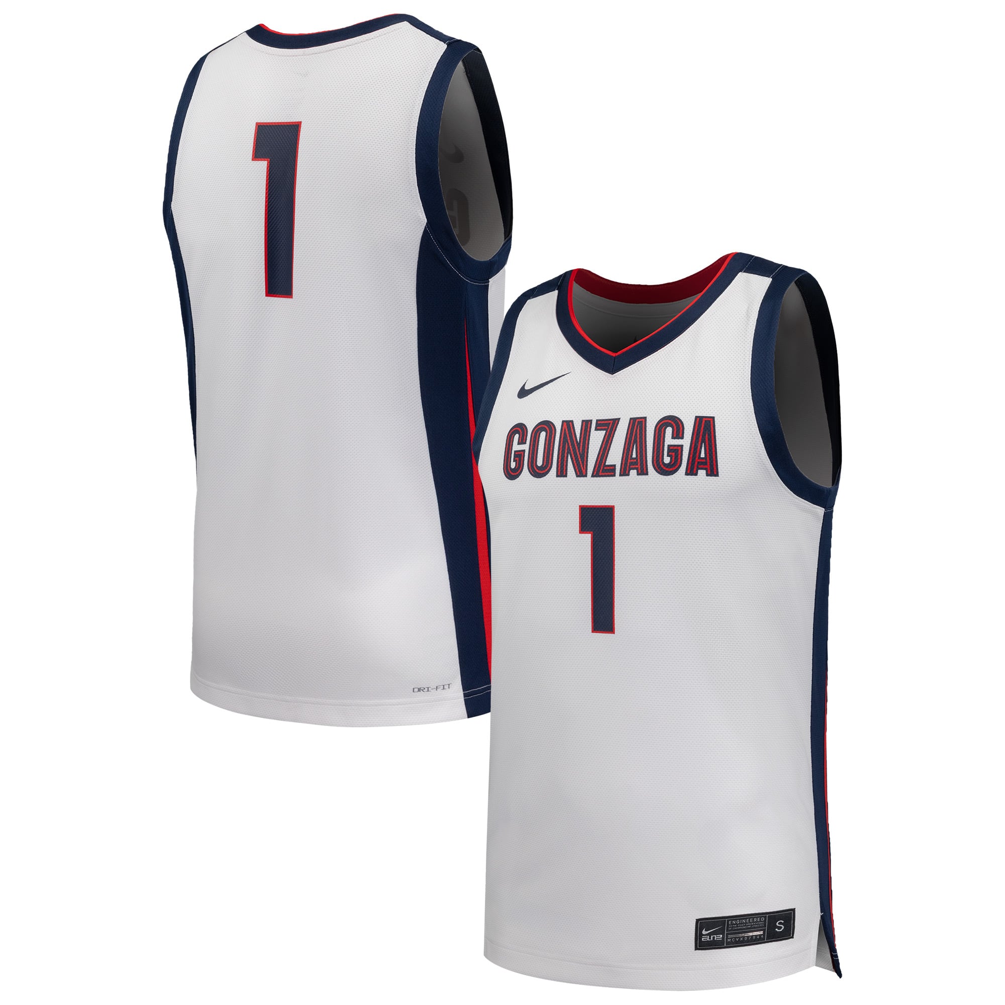 #1 Gonzaga Bulldogs Nike Replica Basketball Jersey - White