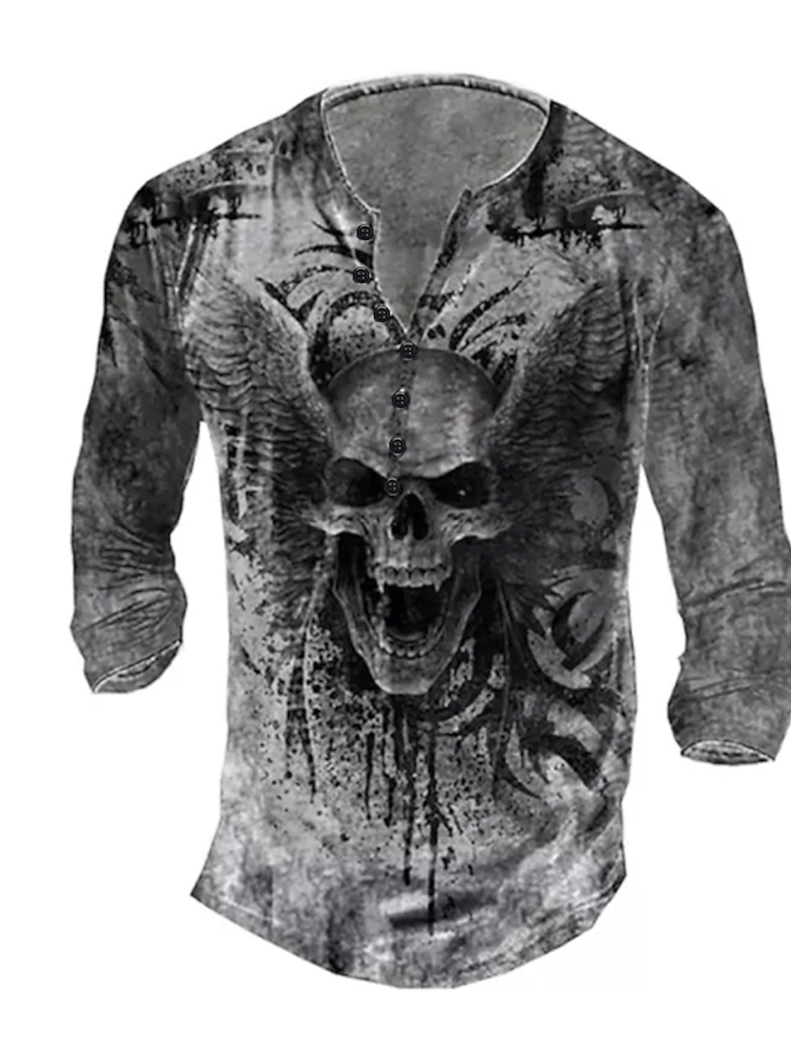 Men's T shirt Tee Henley Graphic Skull Black White Blue Green Gray 3D