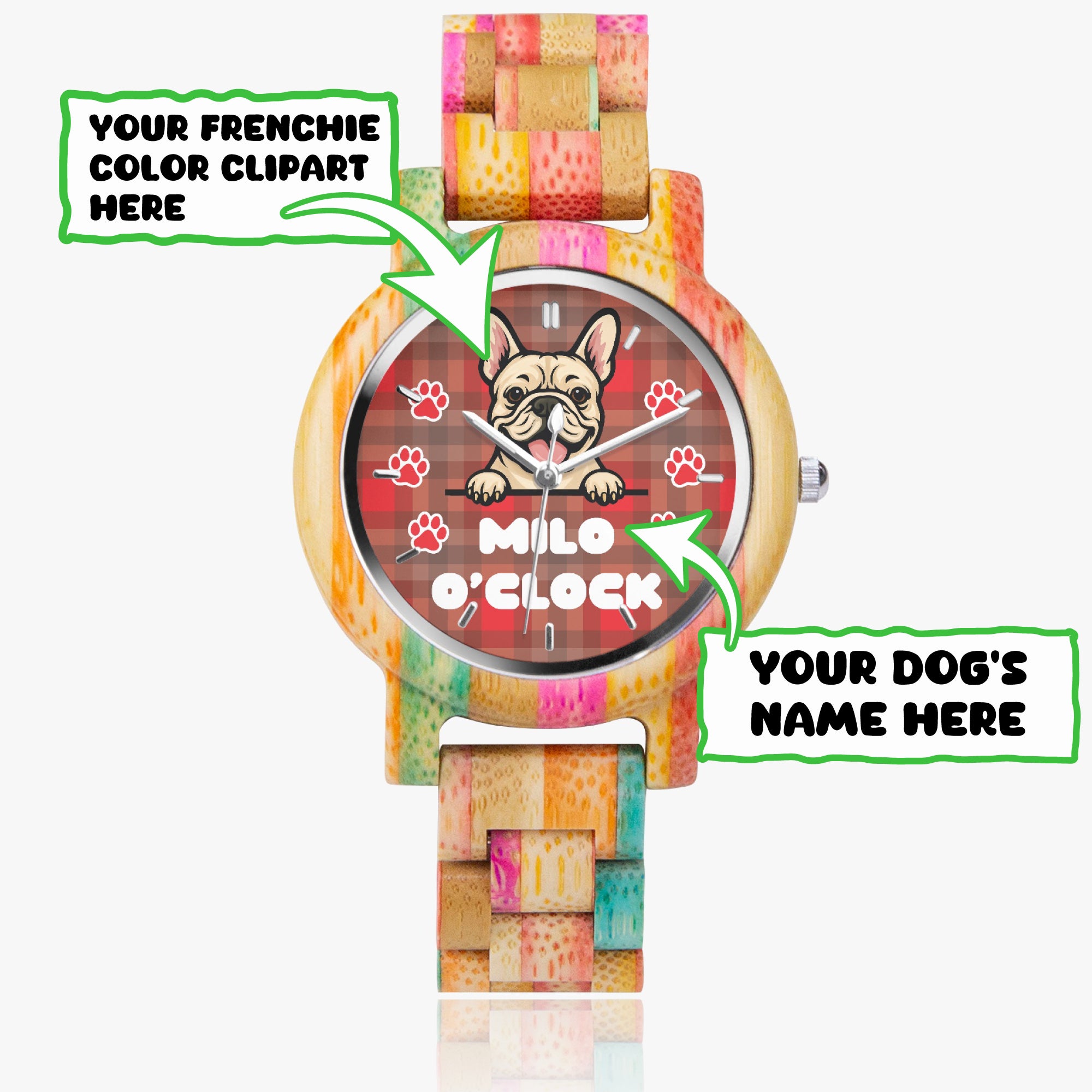 Milo O’Clock - Personalized Stylish Wooden Watch for Frenchie Lovers