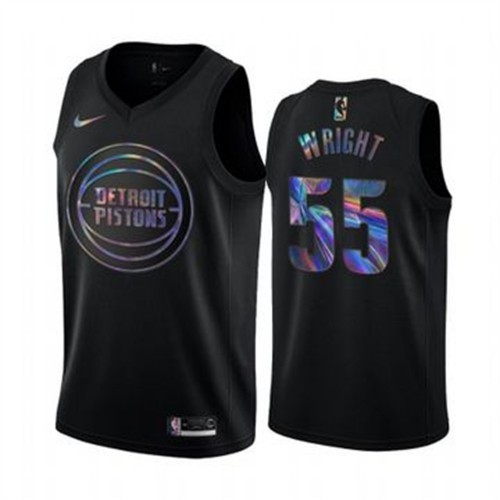 Nike Detroit Pistons #55 Delon Wright Mens Iridescent Holographic Collection NBA Jersey ¨C Black Mens