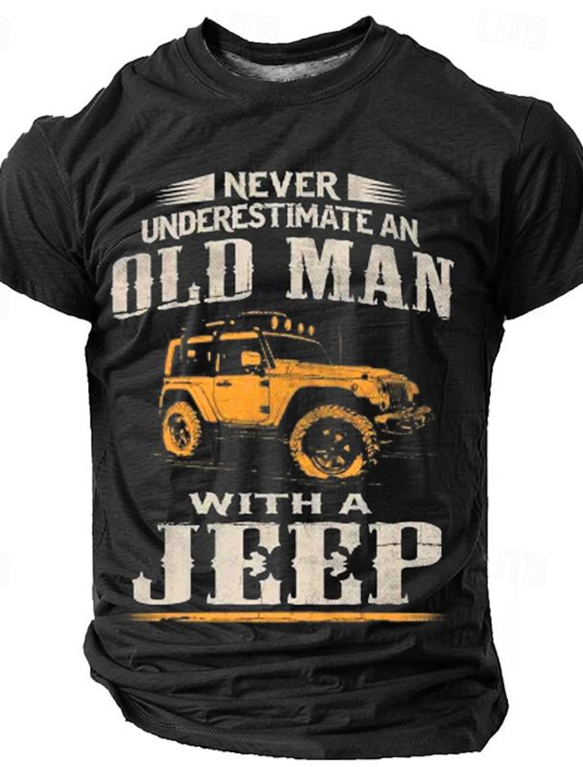 Mens Graphic T-Shirt Never Underestimate An Old Man With A Jeep Design Short Sleeve