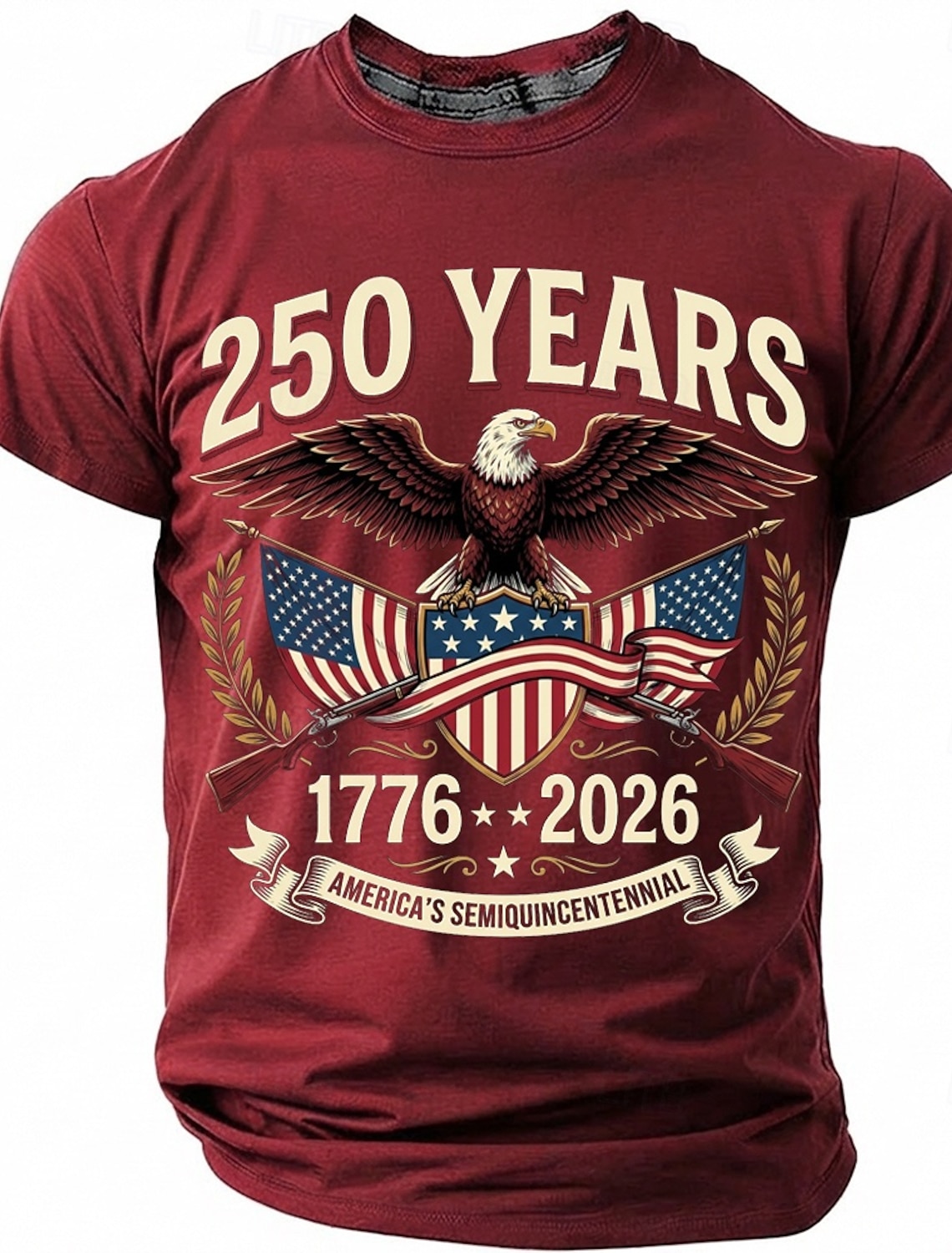 250 Years America's Semiquincentennial 1776 2026 Men's Patriotic Bald Eagle Crossed Rifles Vintage USA Pride T Shirt Graphic Crew Neck Short Sleeve Fourth of July Celebration Gift Designer Clothing Ap