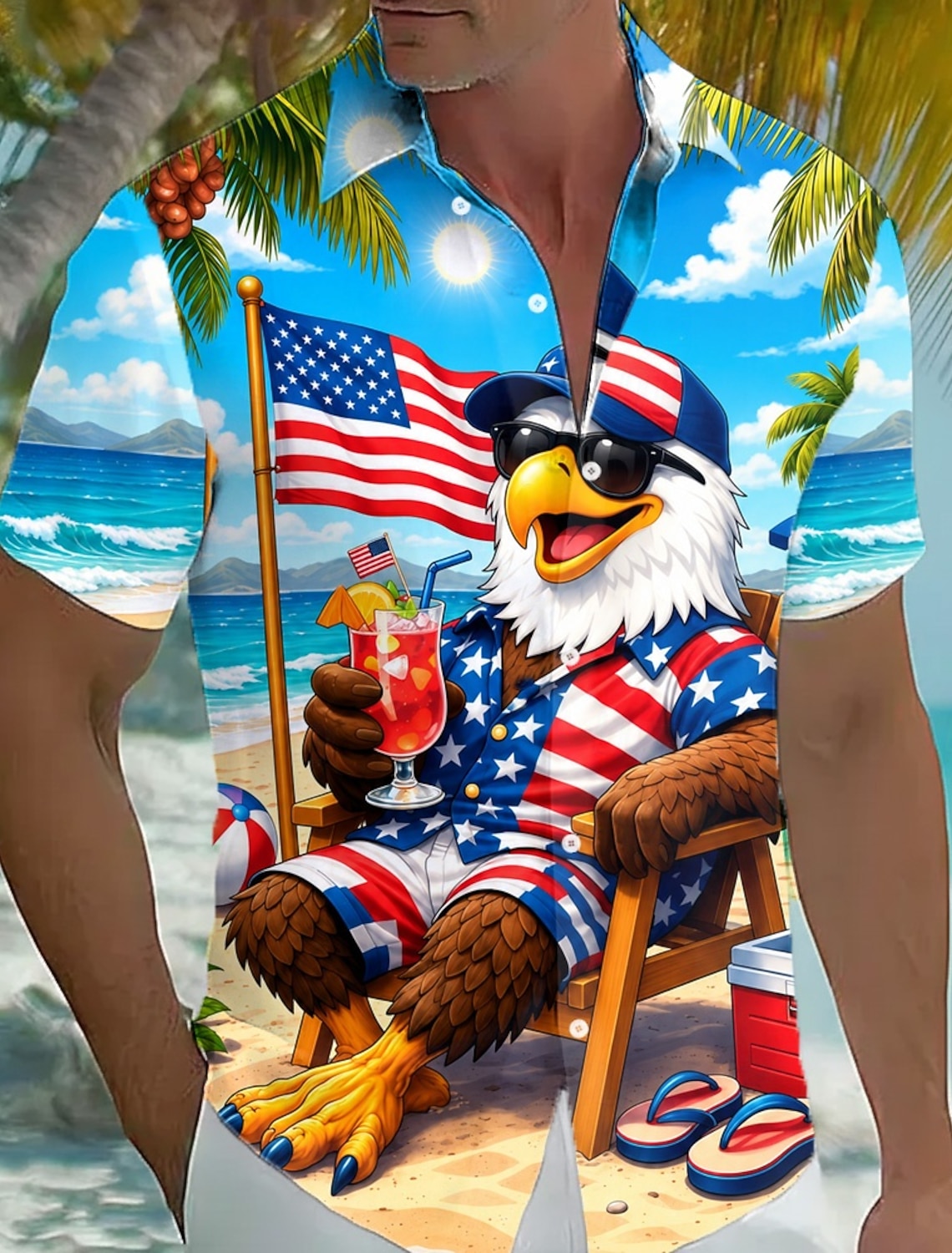 American Independence Day Men's Eagle American Flag Shirt Summer Shirt Button Up Shirt Short Sleeve Patriotic Outdoor Festival Summer Spring Turndown 3D Print Collared Shirts Blue Light Blue