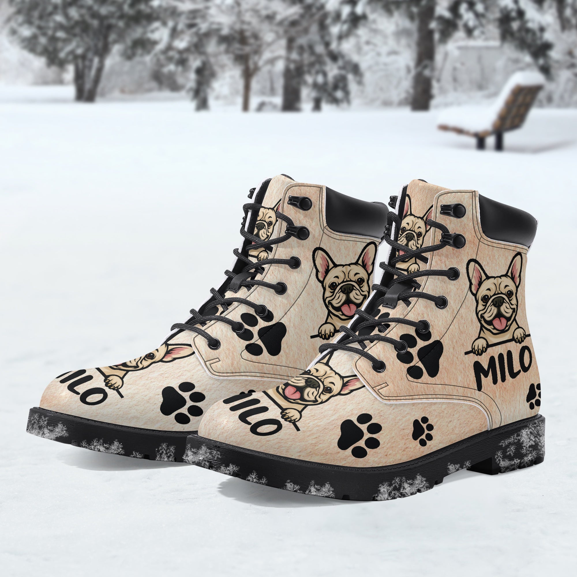 Olympia - Dog Owner Personalized Casual Leather Boot For Frenchie Fans