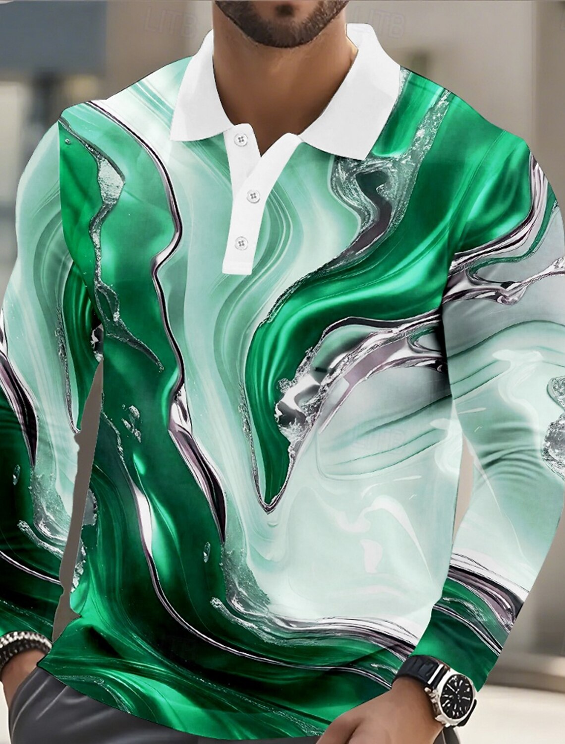 Men's Marble Polo Short Sleeve Shirts Collared Casual Athleisure