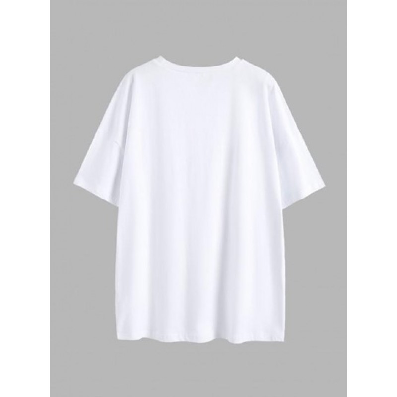 Moon Star Butterfly Print Drop Shoulder T Shirt XG4316