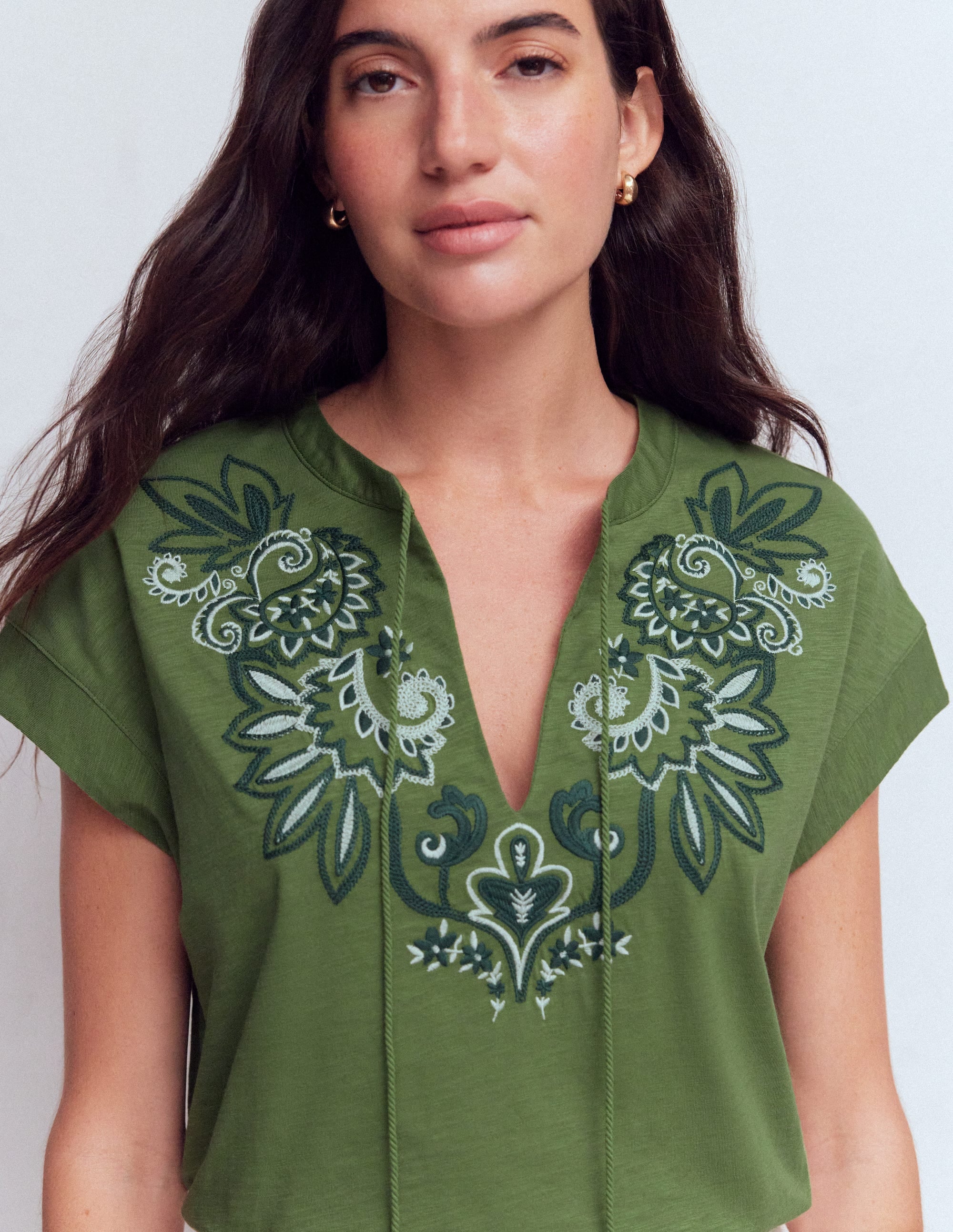 Nina Embroidered Notch T-shirt