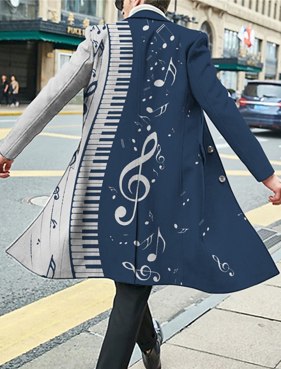 Men's Floral Graphic Prints Pano Keys Winter Coat Overcoat Warm