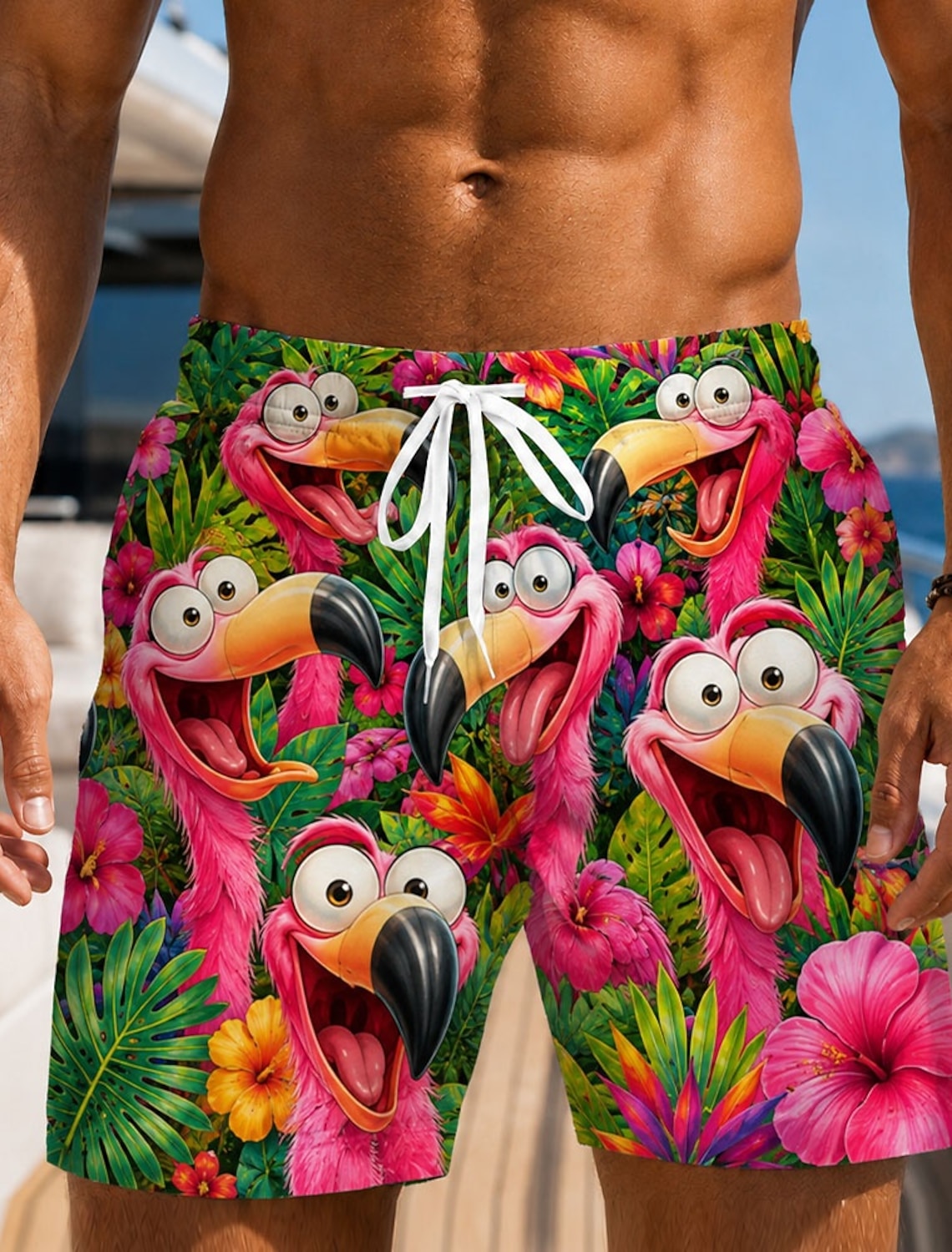 Men's Animal Coconut Tree Banana Swim Trunks Bathing Suits Swim Shorts Board Shorts Mid Waist Hawaiian Daily Beach Vacation Wear Side Pockets Mesh Lining Elastic Drawstring Waist Designer Clothing