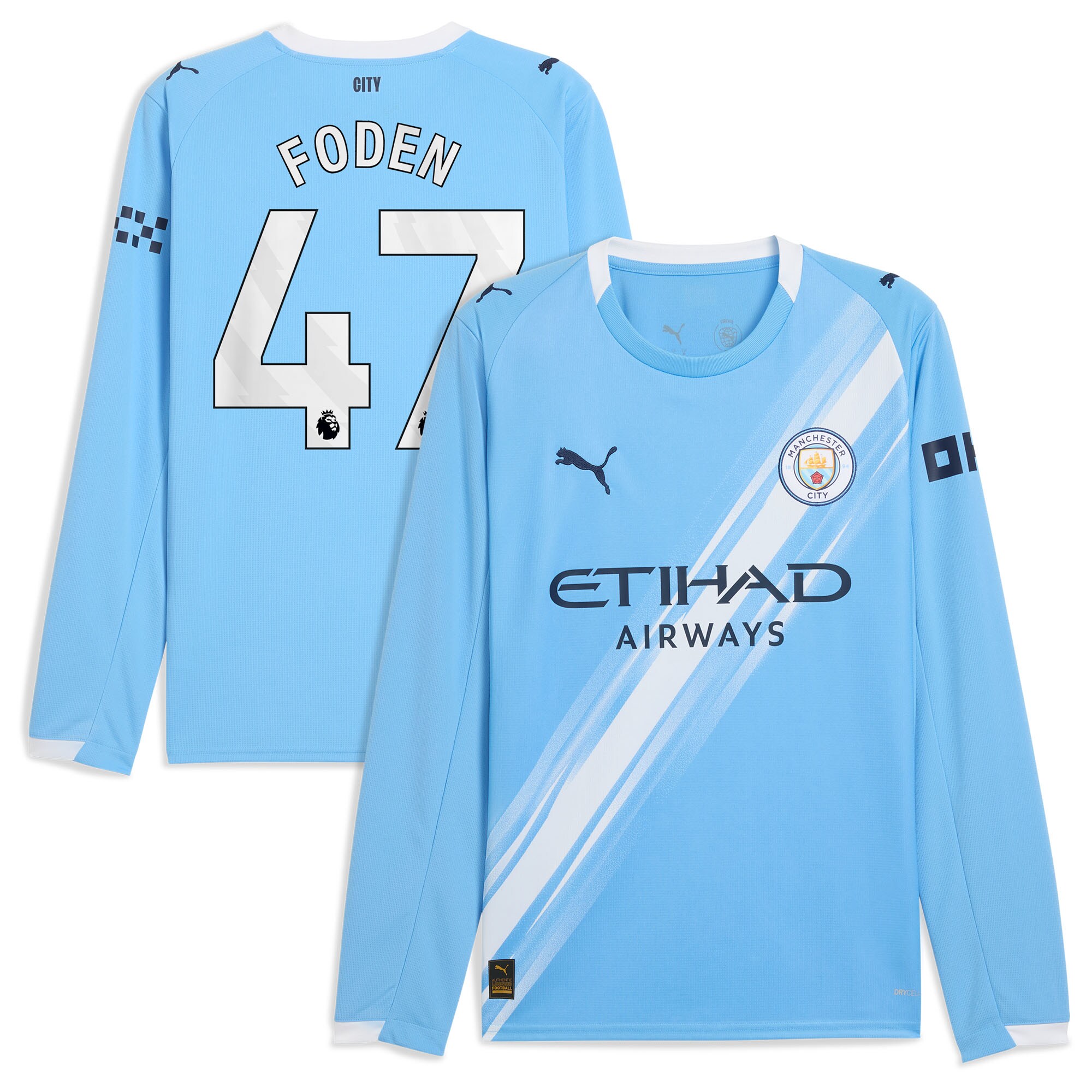 [SJH] Phil Foden #47 Manchester City 2025/26 Home Replica Long Sleeve Player Jersey - Sky Blue