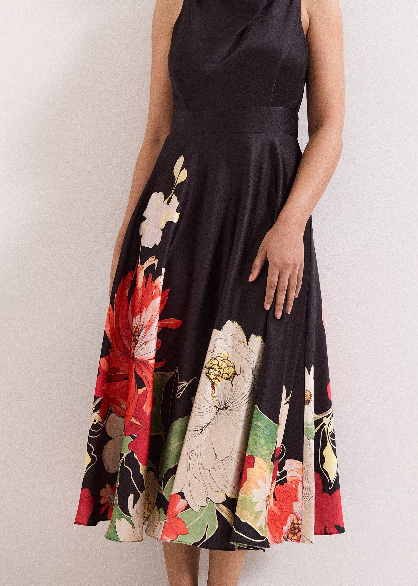 Petite Cheryl Satin Printed Midi Dress