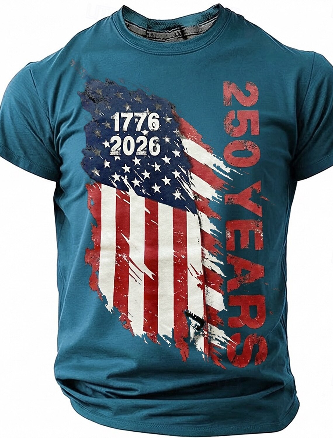 4th of July 2026 250th Men's American US Flag T Shirt Short Sleeve T shirt 3D Print Crew Neck Shirt Vintage Retro Patriotic Daily Festival Blue Light Blue Lake Blue Summer Spring Clothing Apparel S M