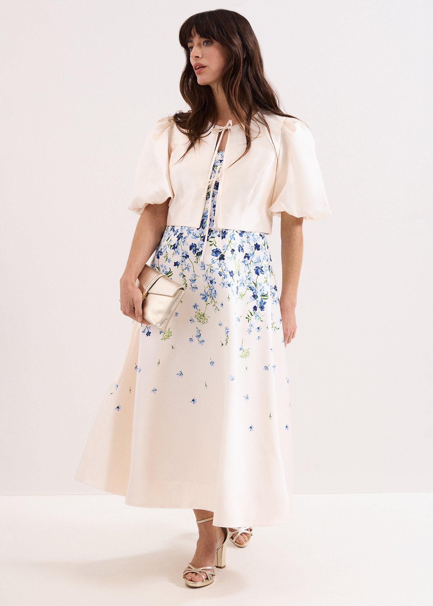 Orla Cream Satin Floral Midi Dress