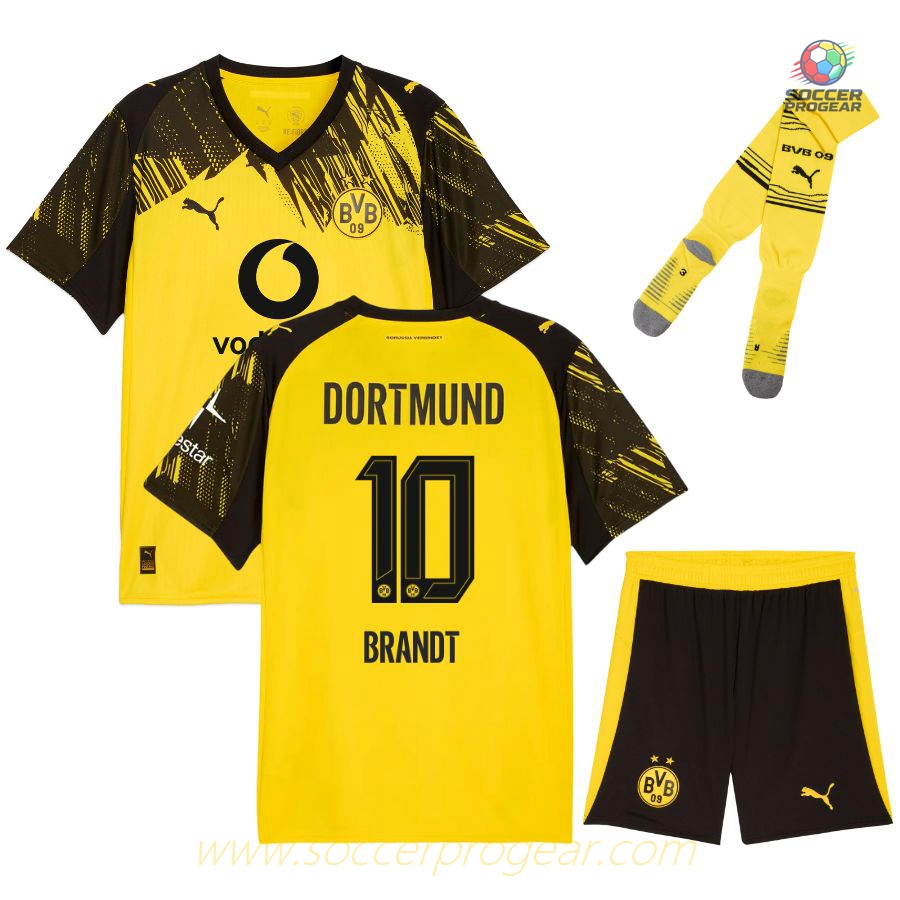 BVB Dortmund Home Soccer Uniform Kids Edition Team Jersey 2025-26 Edition Brandt