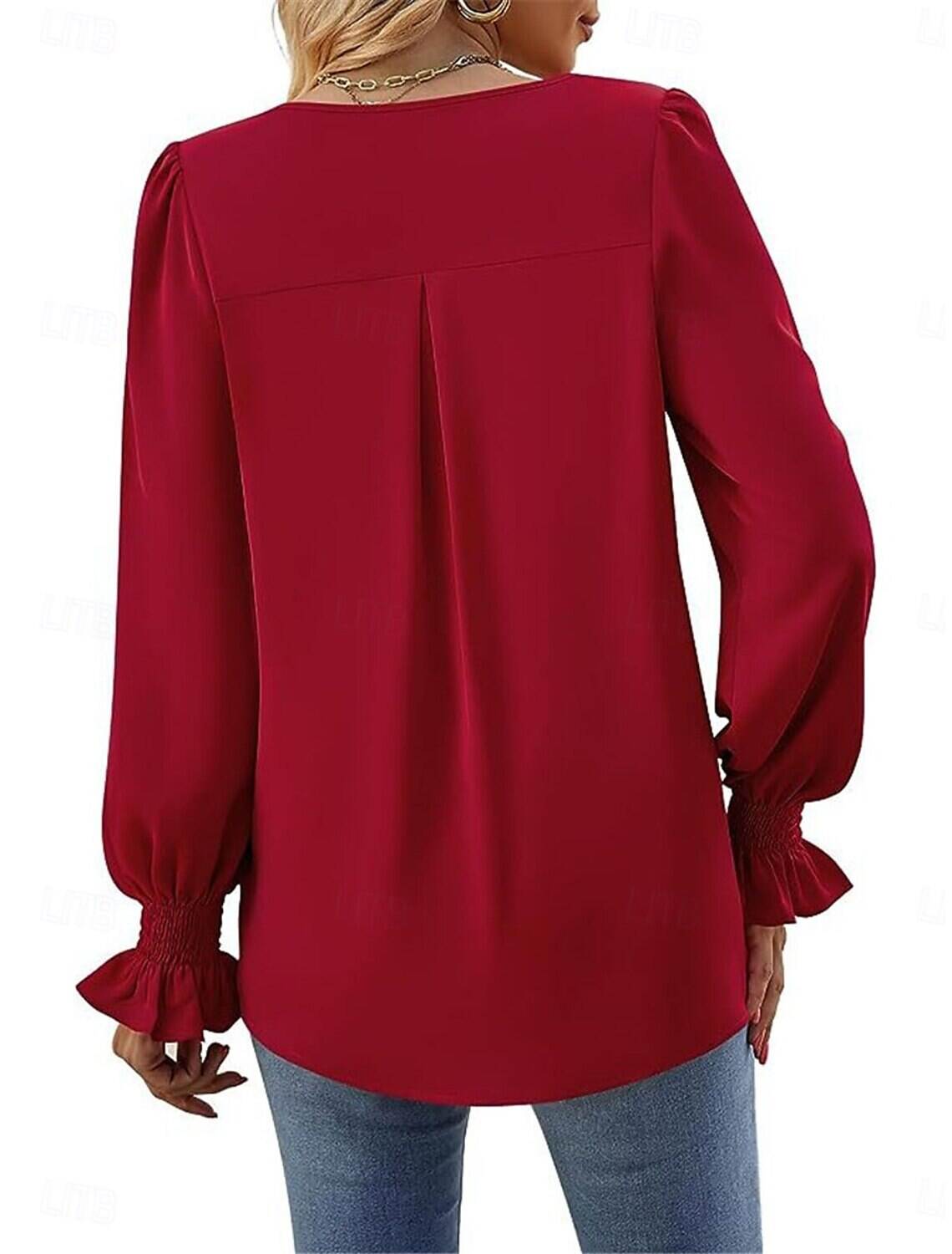 Women's Shirt Blouse Basic Casual Solid Color Regular Tops Long Sleeve V Neck Regular Fit Daily Fall Winter