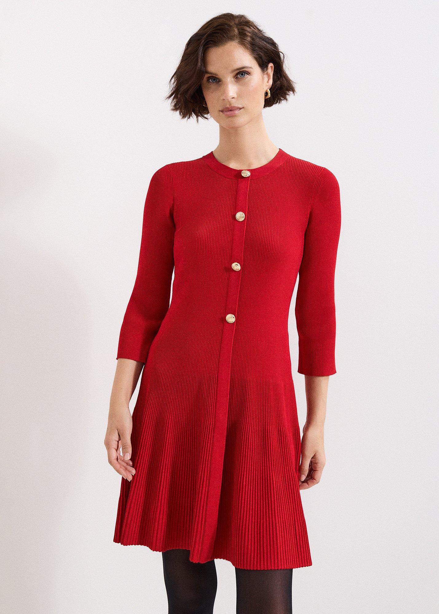 Rachel Red Fit And Flare Ribbed Swing Dress