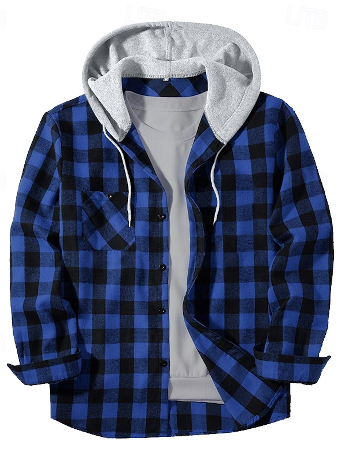 Men's Shirt Flannel Shirt Overshirt Plaid Outdoor Street Red Royal Blue Purple Orange Long Sleeve Hooded Winter Spring & Fall Clothing Apparel