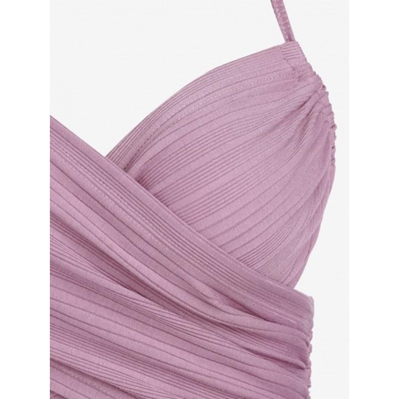 Ribbed Criss Cross Halter Crop Tank Top GB9317