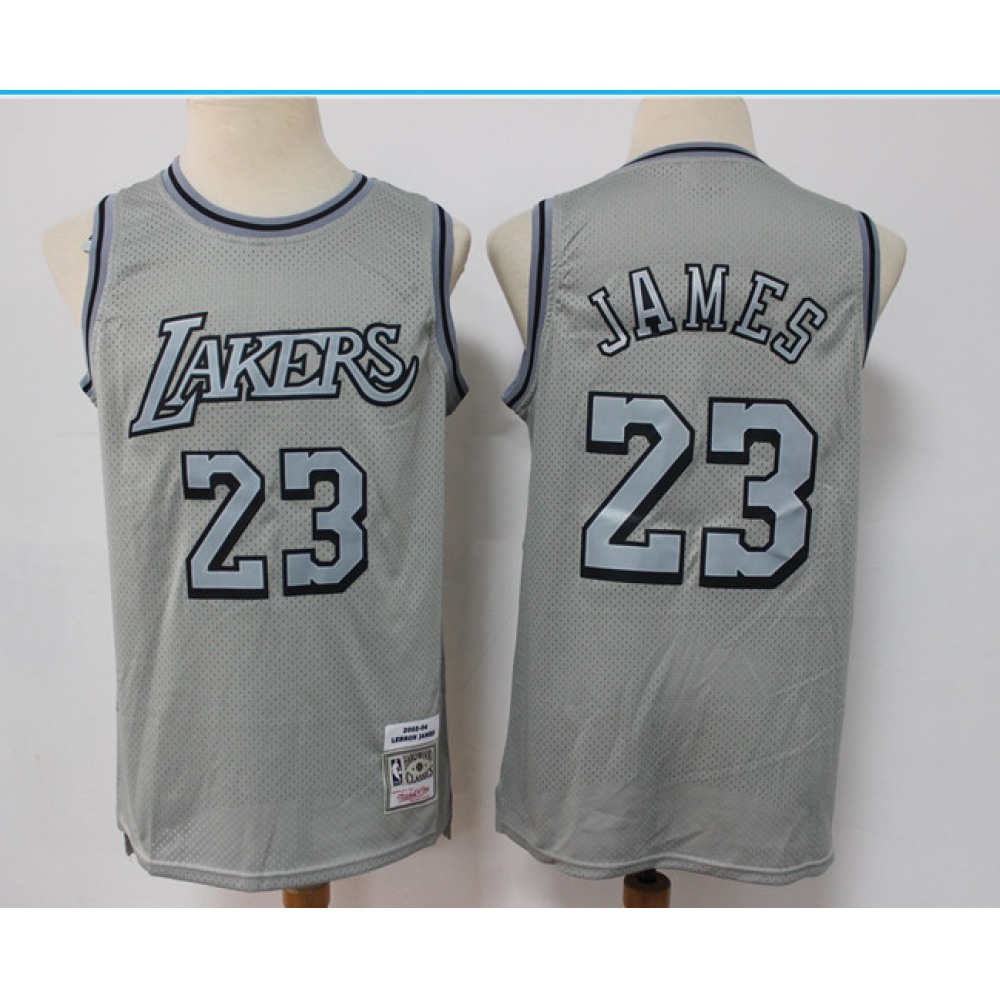 Men's Los Angeles Lakers #23 LeBron James Grey Throwback Stitched Basketball Jersey