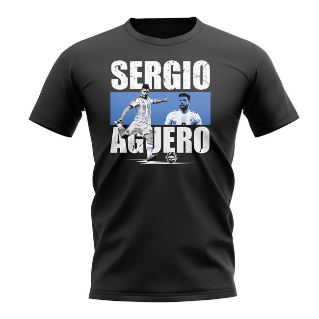 Premium Sergio Aguero Player Collage T-Shirt (Black) Replica