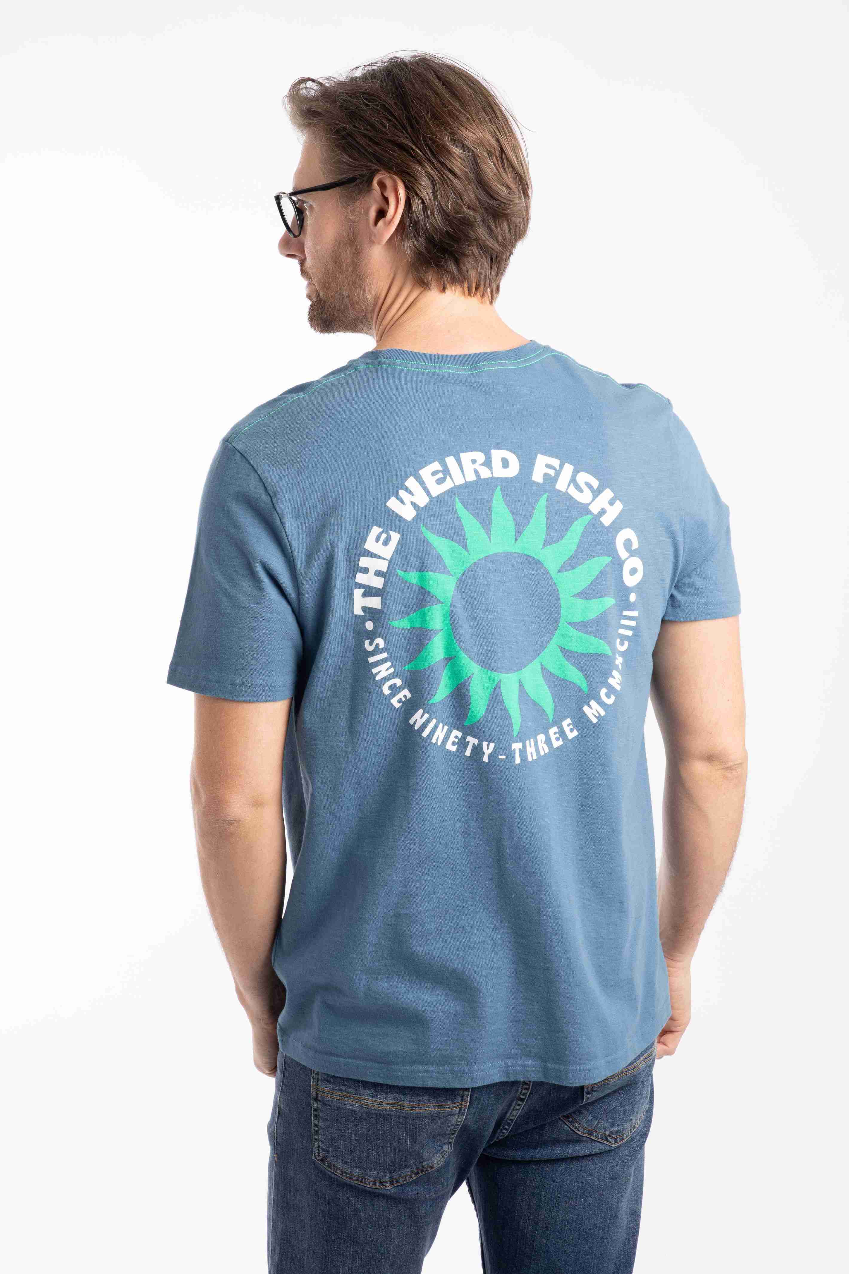 Sun Beam Back Print Graphic T-Shirt Washed Blue