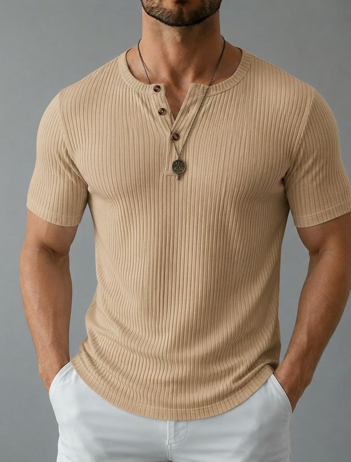 Men's Henley Top Short Sleeve Plain Knitwear Elegant Vacation Ribbed Button-Down Henley Casual Vacation All Seasons Navy Black Pink Henley T-Shirt