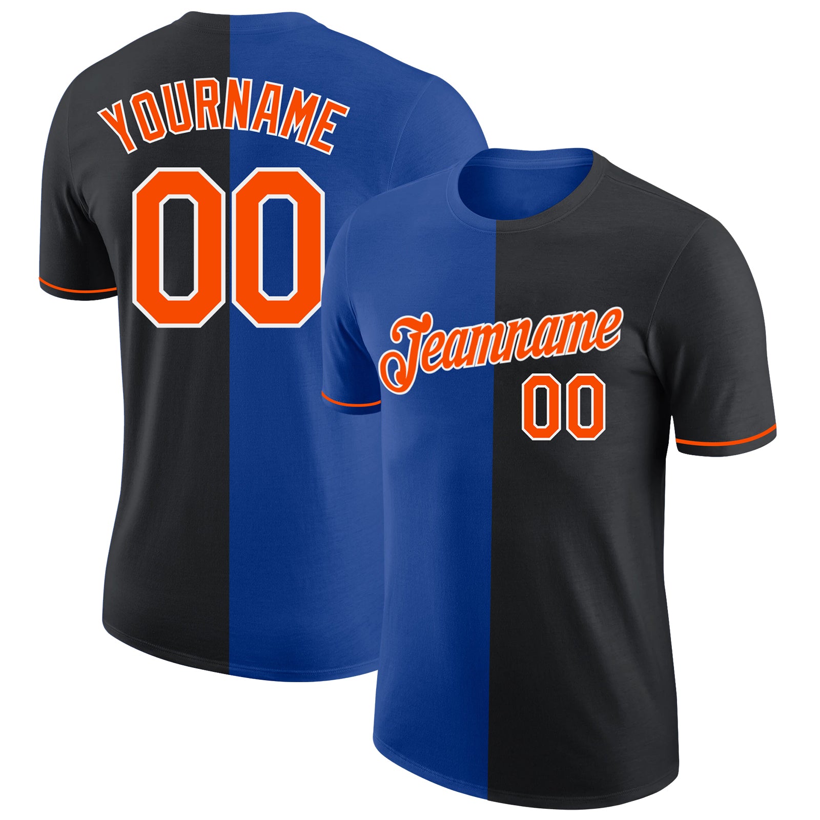 Custom Black Orange-Royal Split Fashion Performance T-Shirt