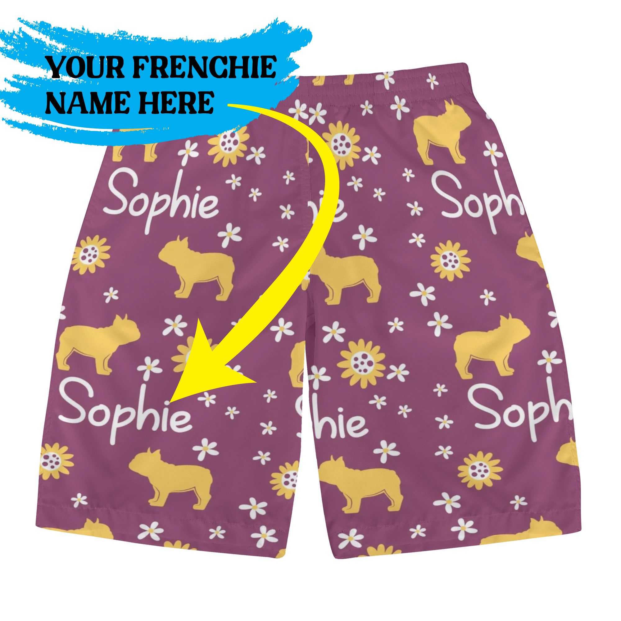 Durable Custom Mens All Over Print Shorts With French Bulldog Name fo...