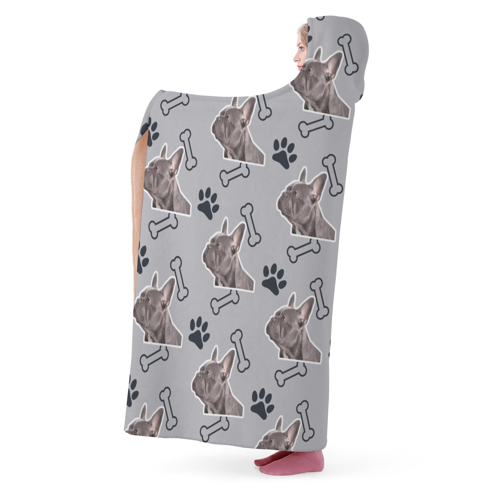 French Bulldog Custom Hooded Blanket With Frenchie's Image Hooded