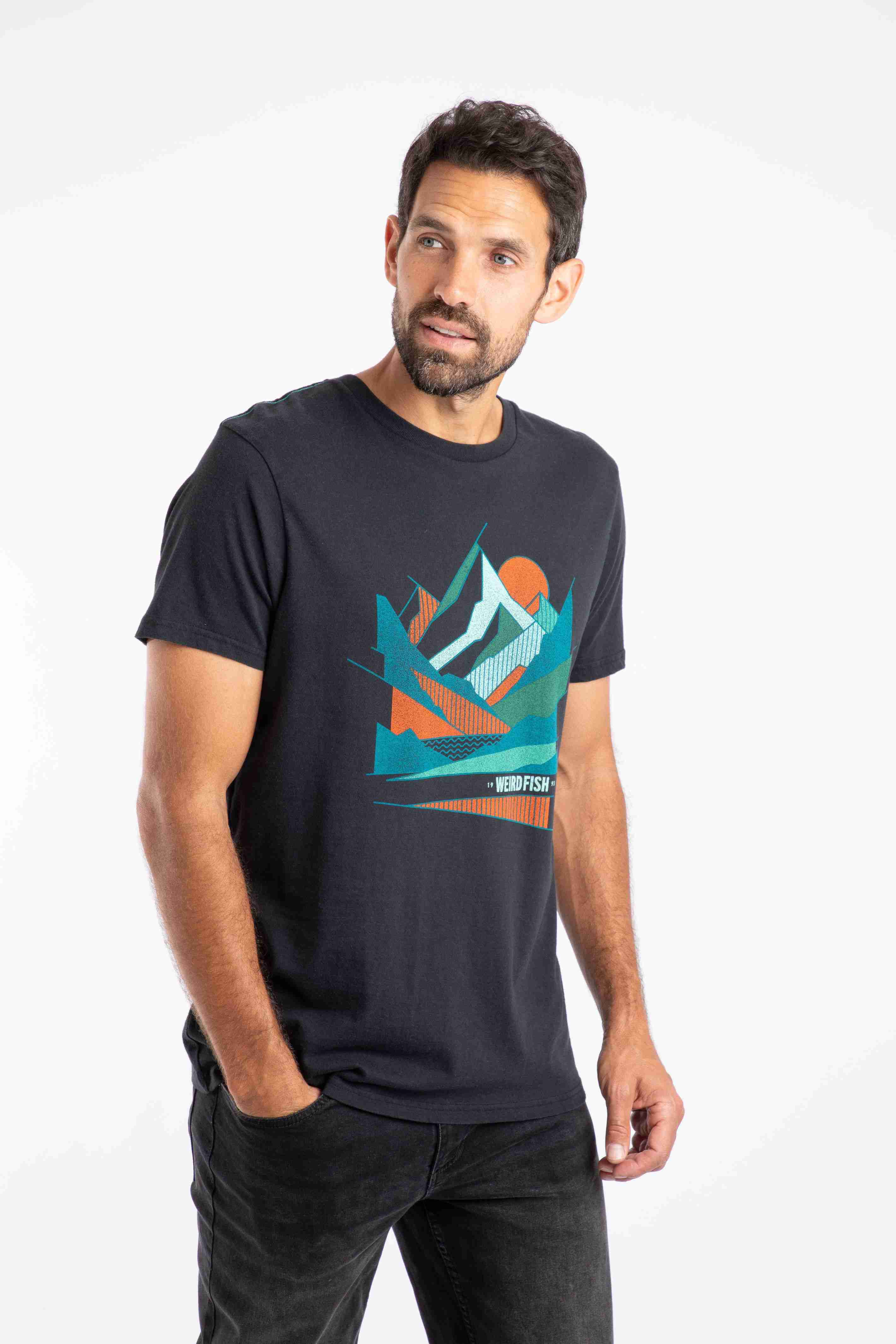 Aspect Mountains Front Print Graphic T-Shirt Black