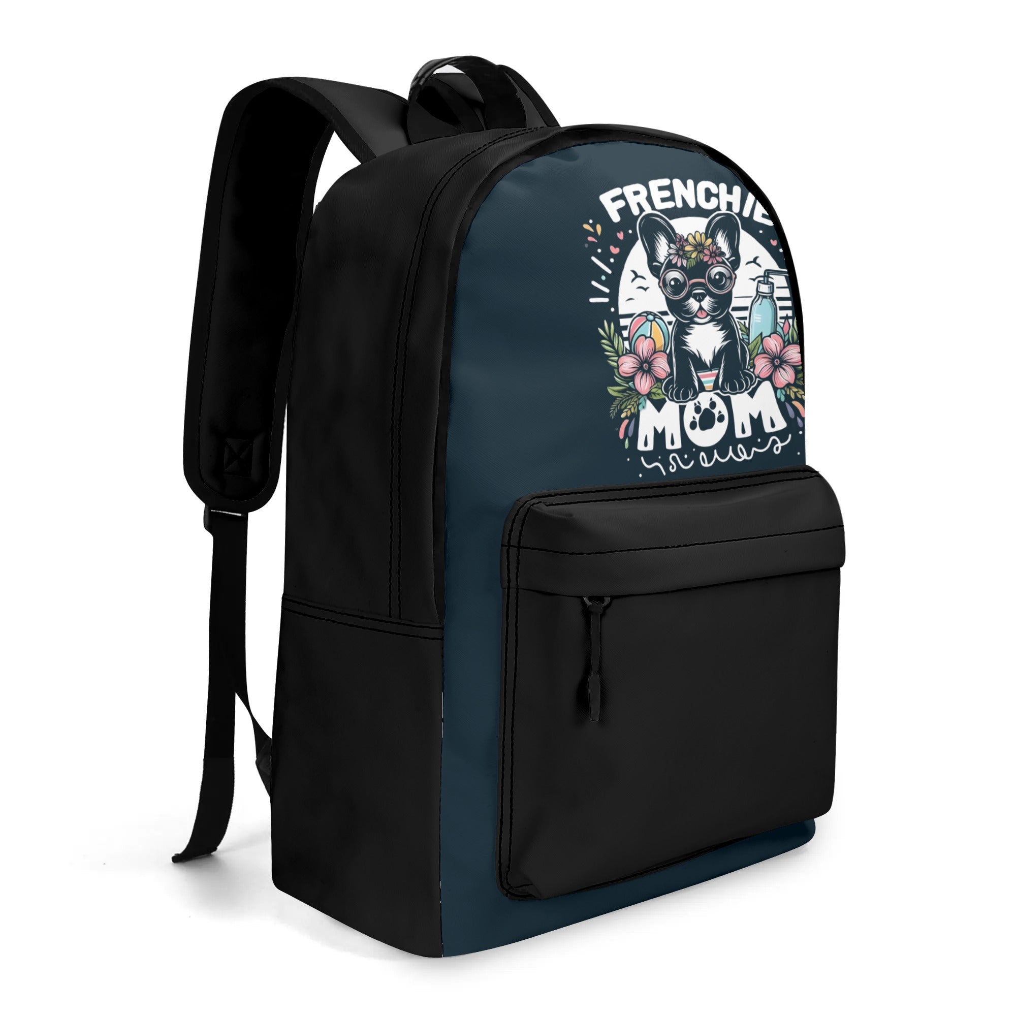 Frenchie Mom - 17 Inch (PU) Leather Backpack