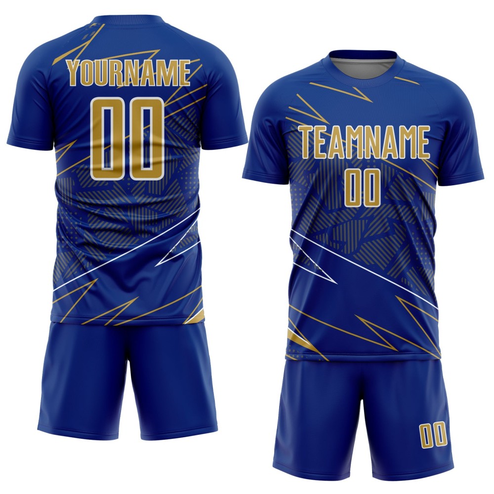 Uniform Custom Sports Royal Jersey Lines Soccer Old Gold-White Sublimation
