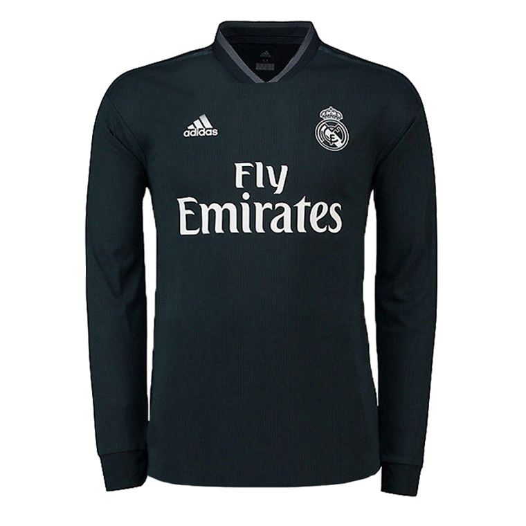 Comfort Fit Real Madrid Away 201819 LS Black Soccer Jersey Shirt