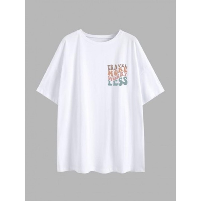 Oversized TRAVEL MORE WORRY LESS Graphic T-shirt PN2657