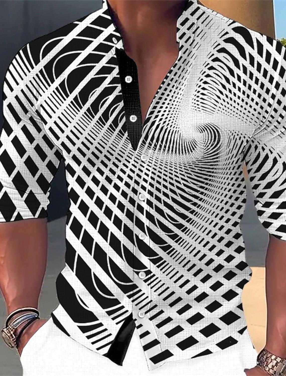 Men's Optical Illusion Geometric Pattern Shirt Button Up Long Sleeve