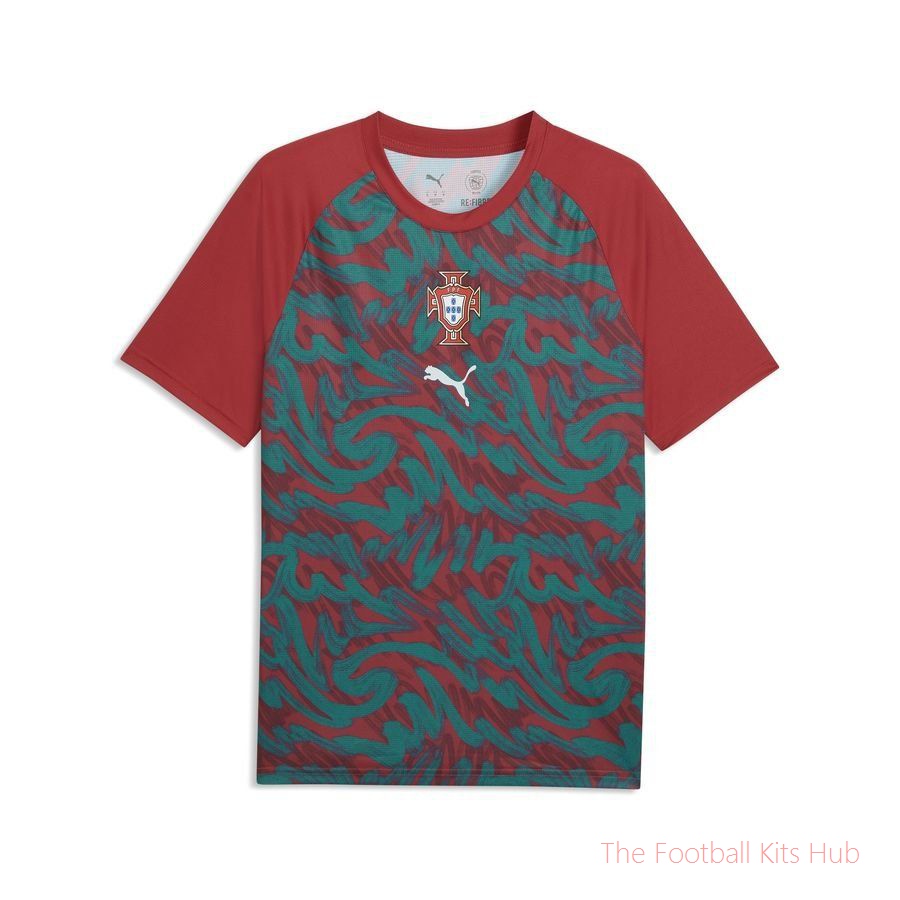 Portugal Training T-Shirt Pre Match World Cup 2026 - Club Red/Green Lagoon