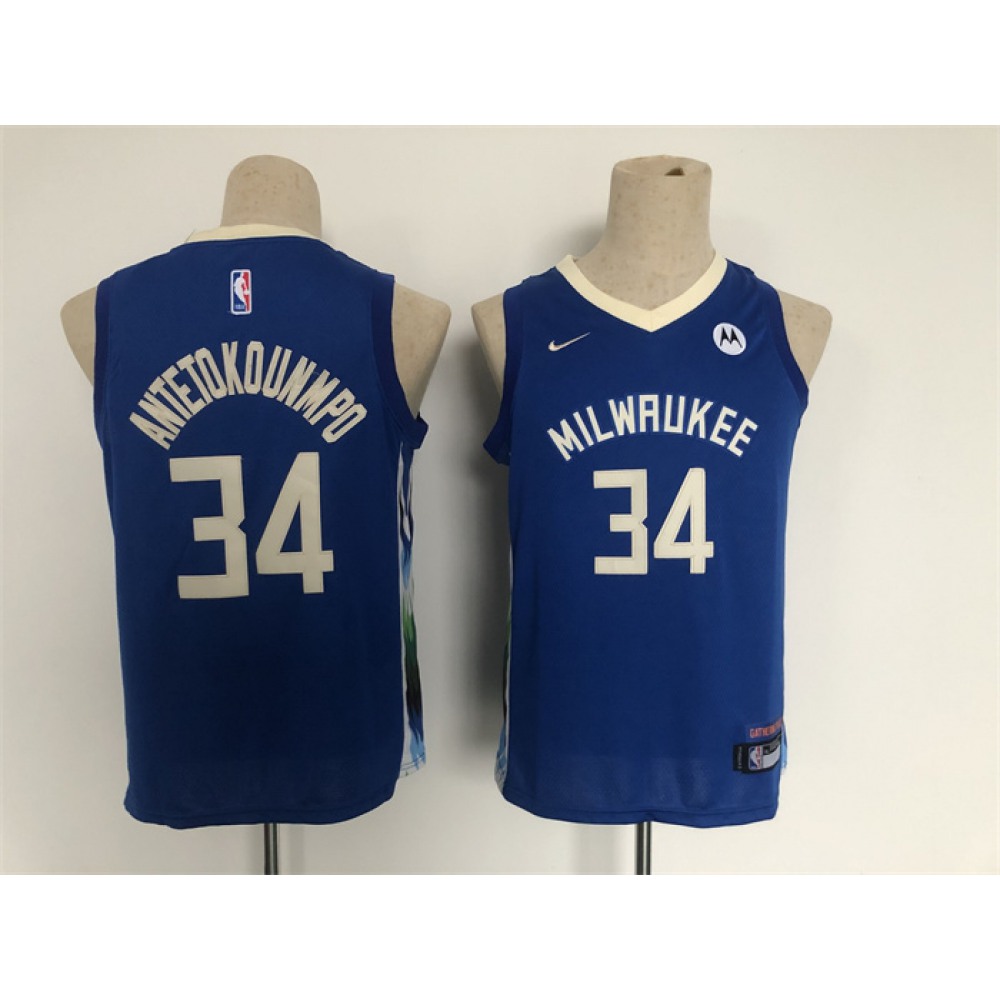 Youth Milwaukee Bucks #34 Giannis Antetokounmpo Blue 2022/23 City Edition Stitched Basketball Jersey