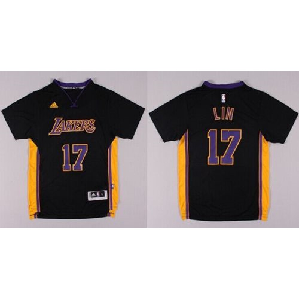Revolution Lakers #17 Jeremy Lin Black(Purple NO.) Stitched NBA Jersey