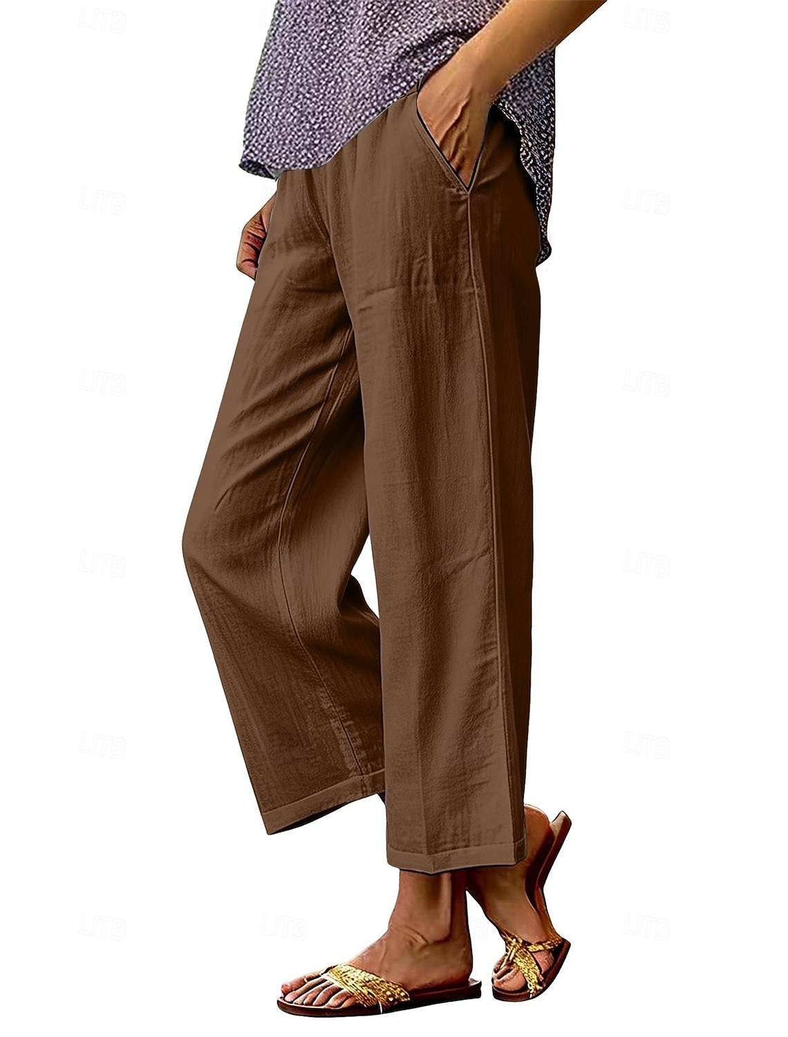Women's Wide Leg Trousers Casual Pants Vacation Fashion Streetwear Full Length High Waist Plain Pocket Elastic Waist Comfortable Breathable Inelastic Daily Vacation Street Dark Grey Black White Red