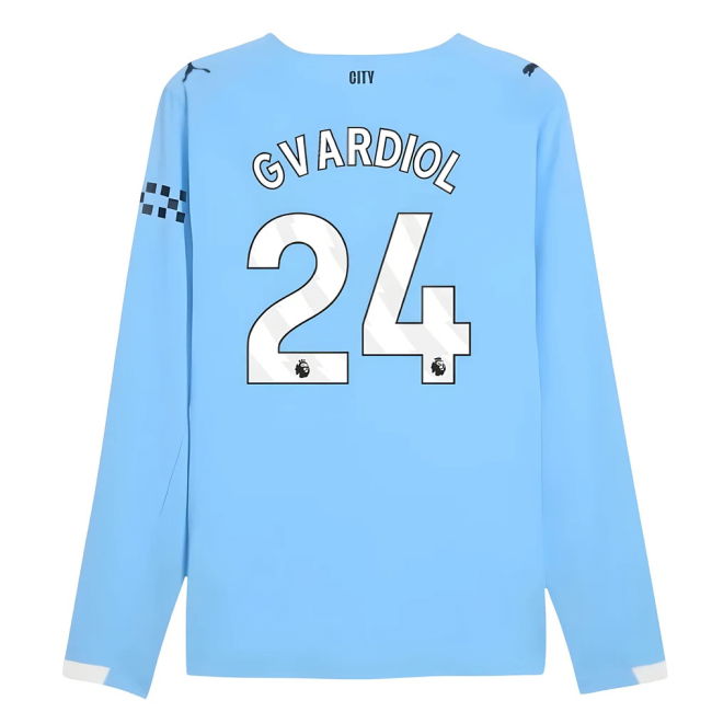 2025-2026 Man City Authentic Long Sleeve Home Shirt (Gvardiol 24) (...