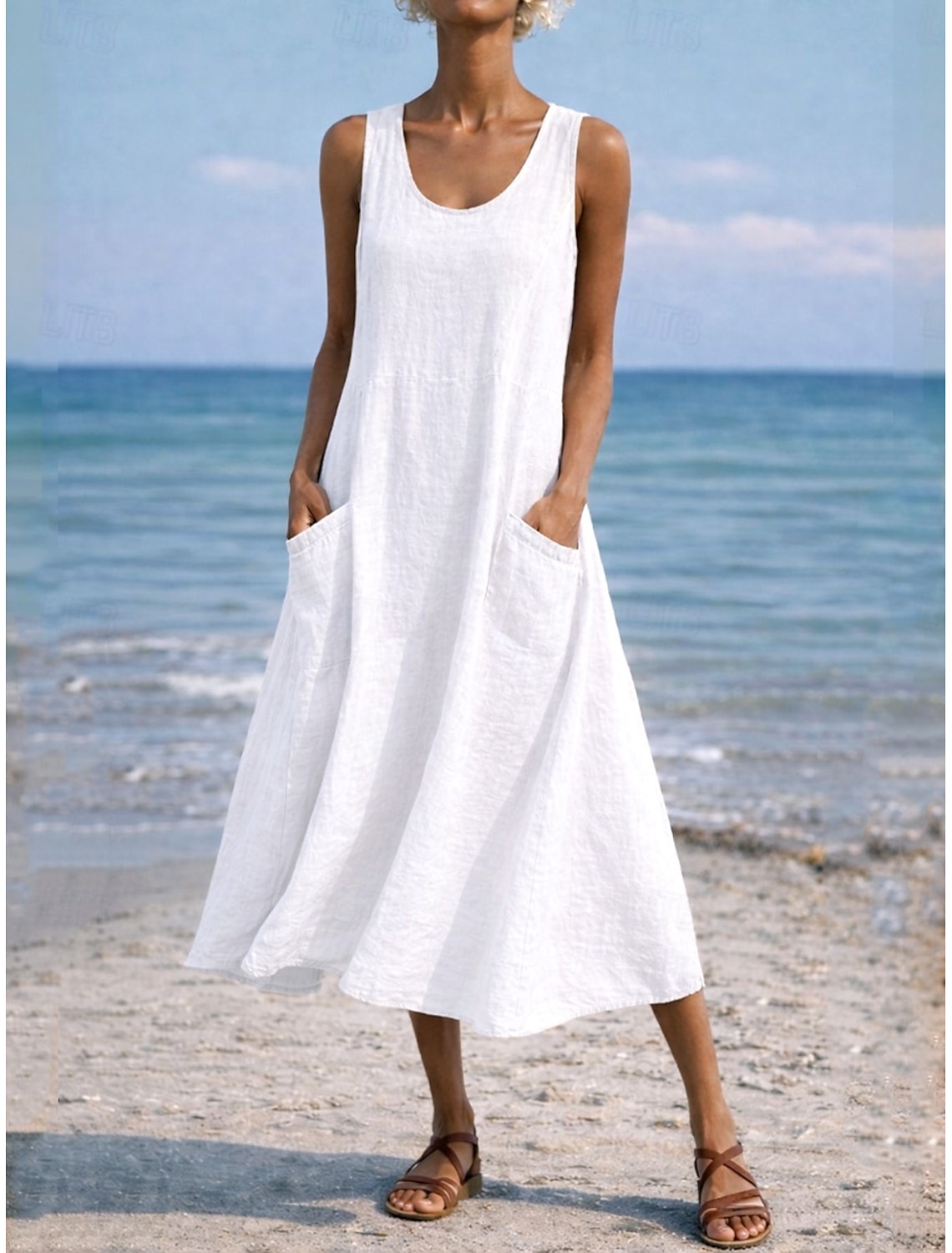 Women's Maxi Dress Shift Dress Sundress Casual Daily Loose Fit Plain Sleeveless Crew Neck Blue Black White Light Green Summer Spring Fall