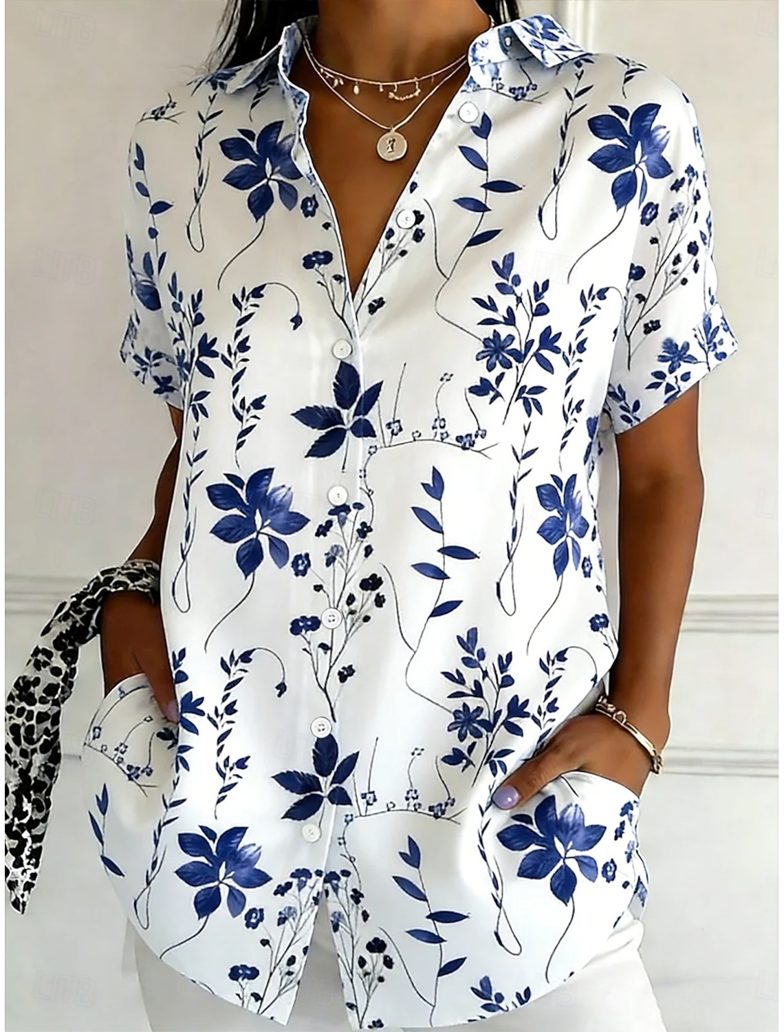Women's Shirt Buttons Print Floral Graphic Vintage Stylish Modern Short Sleeve Shirt Collar Regular Tops Daily Blue Yellow Purple Green Summer Spring