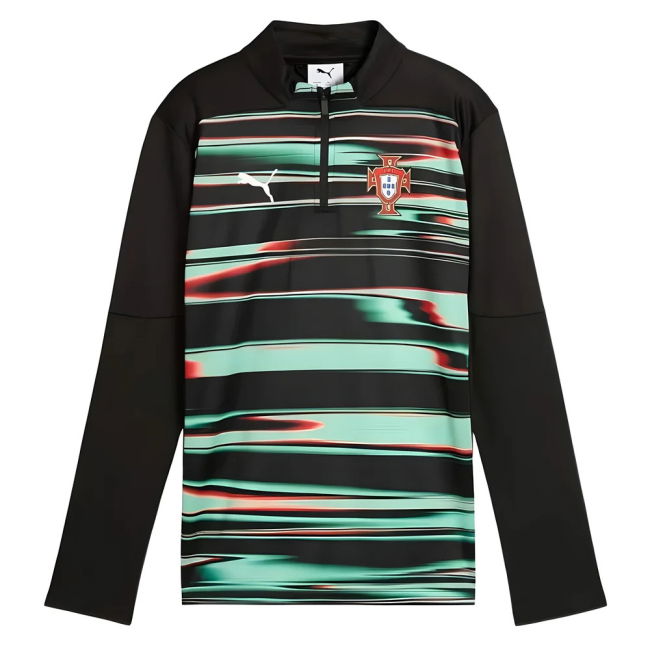 2025-2026 Portugal Prematch 1/4 Zip Top (Black) - Kids